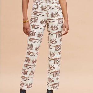 Reformation sonora high rise Brown and Cream Patterned Straight Leg Jeans